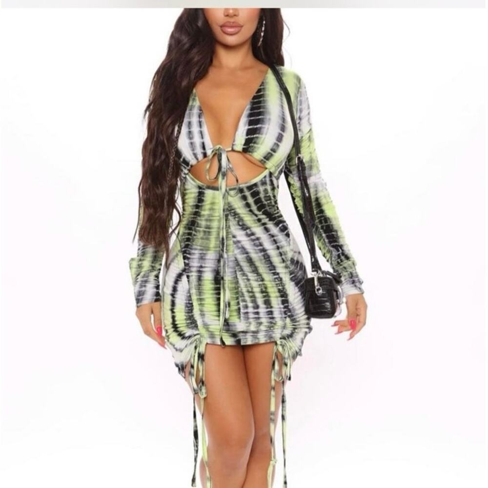 Womens Size S Fashion Nova Watch me Ruche Tie Dyed Mini Dress